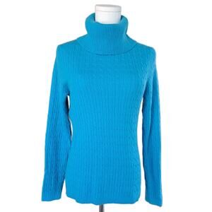 Pendleton Cashmere Cable Knit Turtleneck Sweater Medium Turquoise Blue